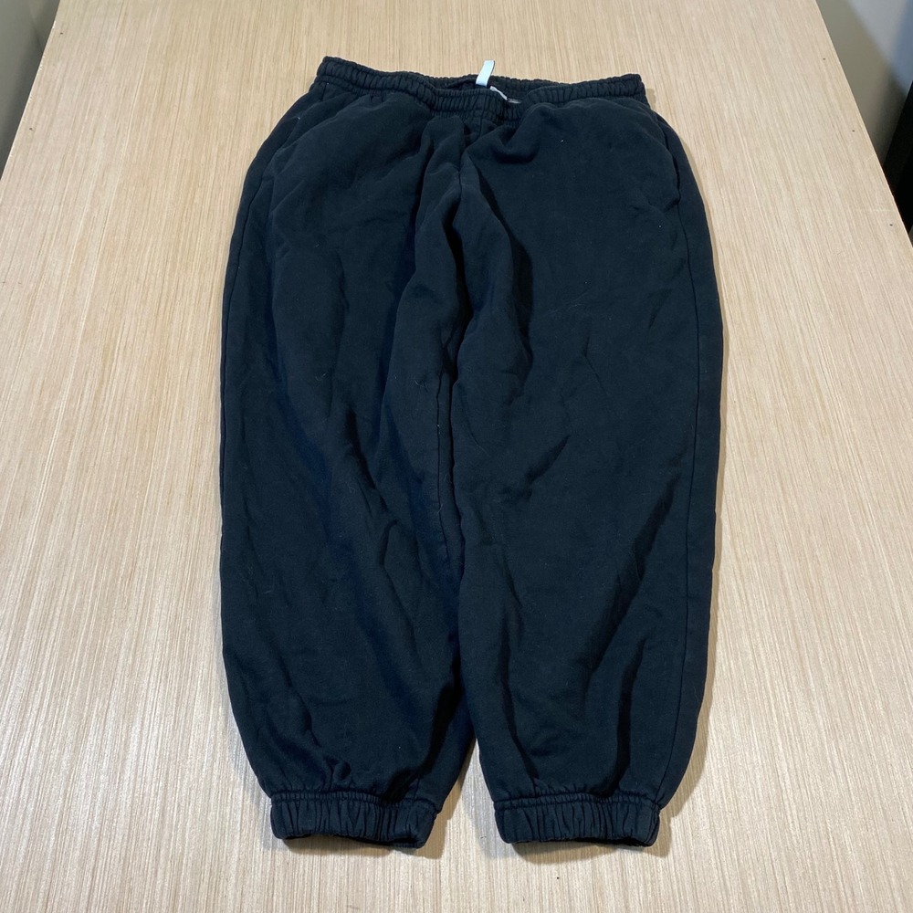 H&M Divided Mens Joggers Black Fleece Sweatpants Elastic Waist Cuffs Large